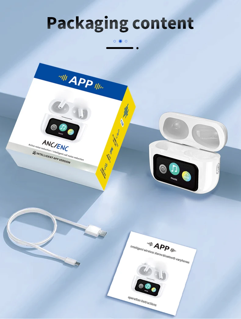 Upgrade A9 Pro APP Colorful Touch Screen Bluetooth ANC ENC GPS Active Noise Cancellation TWS Ultra Long Battery Life Earbuds