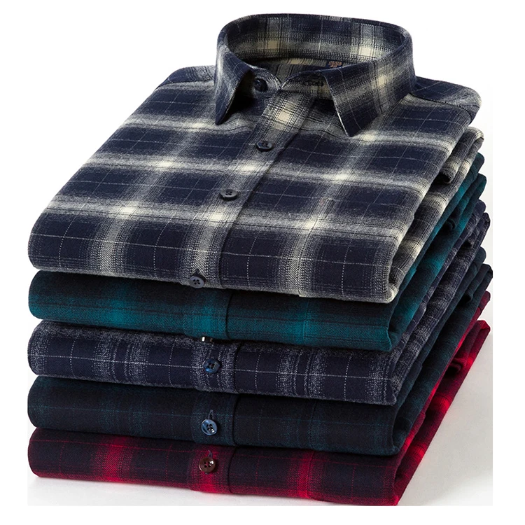 High Quality Autumn Casual Dark Plaid Pattern Flannel Nice Trending Full Long Sleeve Polyester Spandex Red Check Shirts for Mens