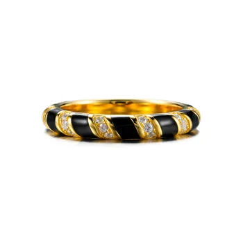 New Premium Feeling Ring Black And White Enamel Stripe Ring 925 Silver Teenage Funky Ring