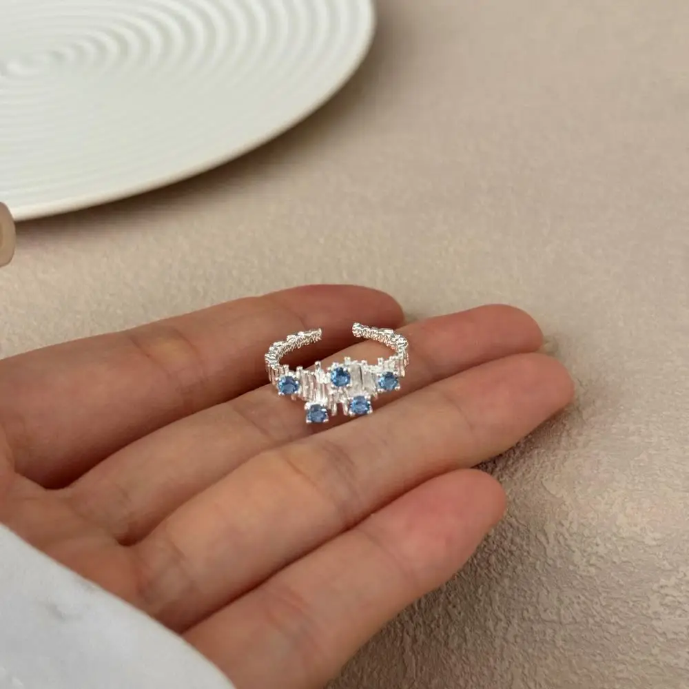KAKODIY New Arrival Open Adjustable Engagement 925 Sterling Silver Wedding Blue Zircon Ring for Women detail 4