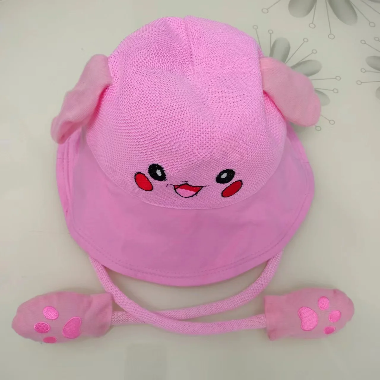 Spring and Summer Rabbit Moving Ears Bucket Hats Sunshade Protection Knitted Cotton Bucket Hat