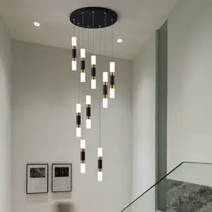 Nordic Creative Hotel bar Modern Staircase Long Tube High Ceiling Pendant Light Large Long Customized Chandelier for Villa