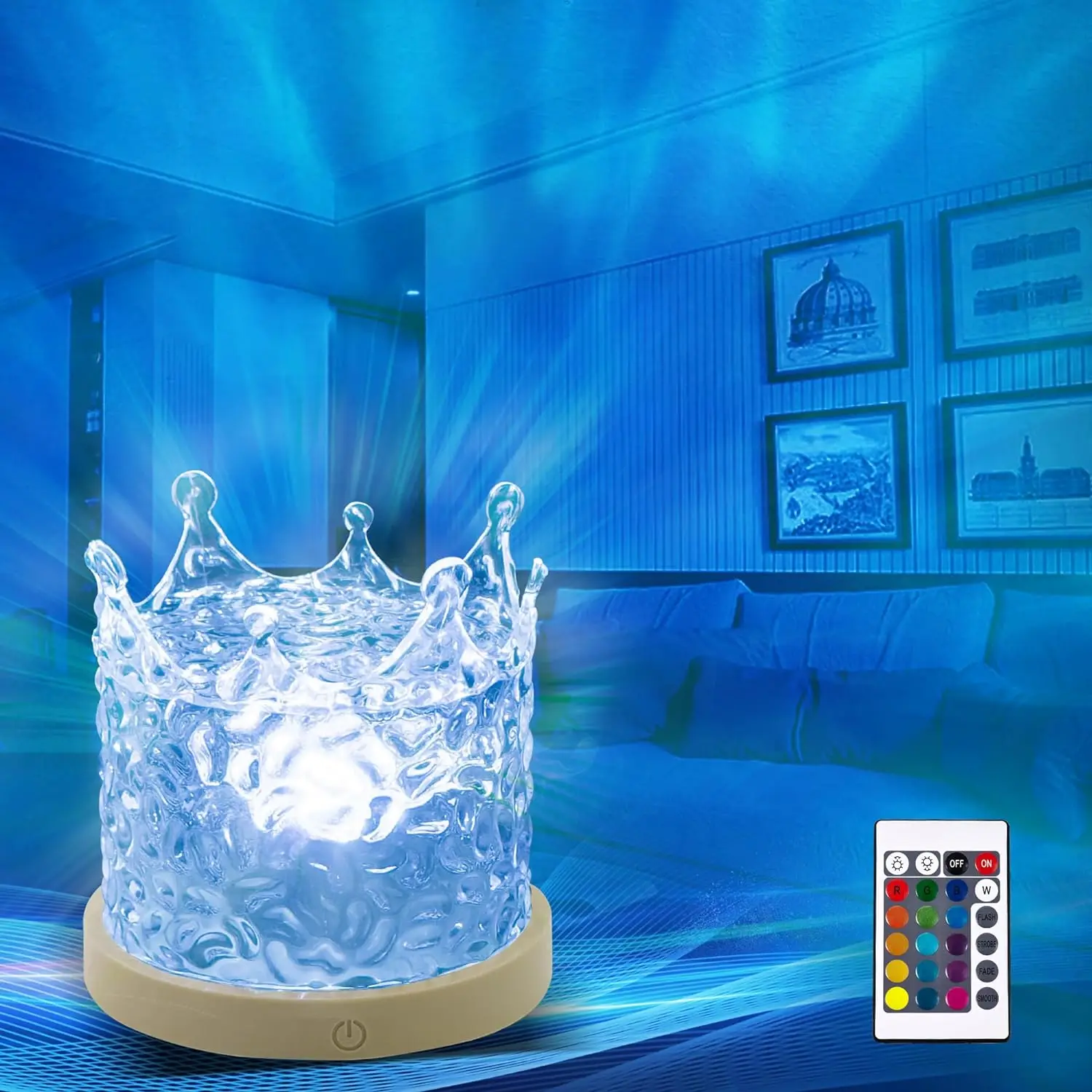 16 Colors LED Gradual Rotating Flame Water Lamp Ocean Wave Light Aurora Projector Table Lamp  with Remote Control