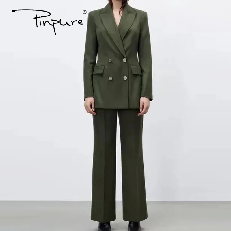 R30295S Wholesale 2022 new style women's clothing European design double-breasted slim-fit blazer suit wide-leg trouser pant set