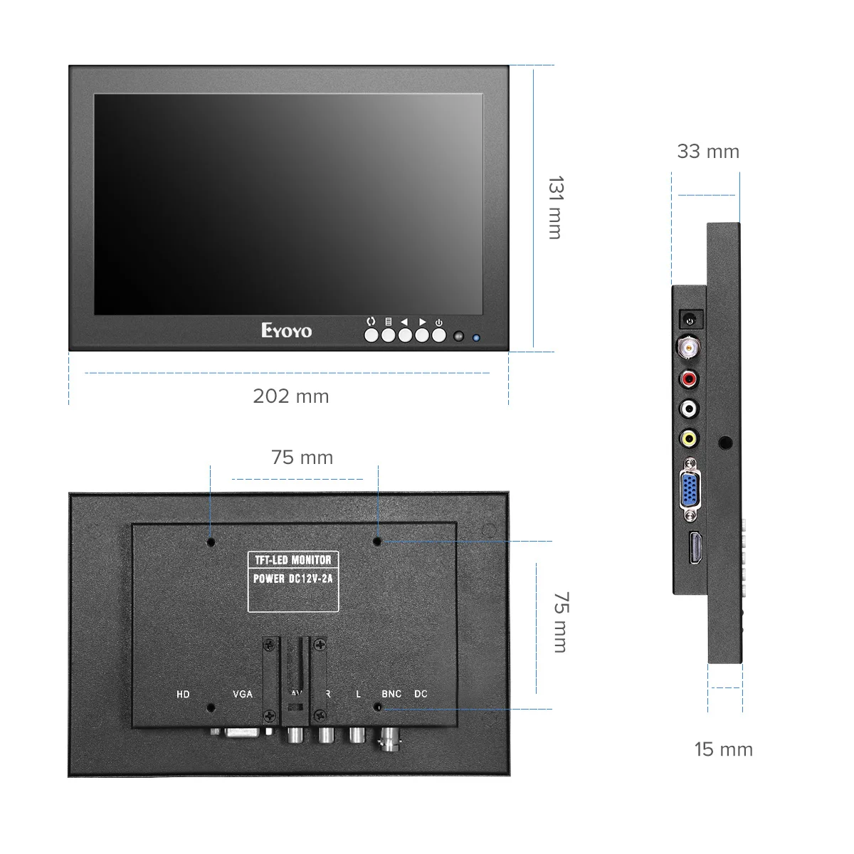Eyoyo 8インチ16:9 HDMIモニター - 1280X720 IPSフルビューディスプレイ