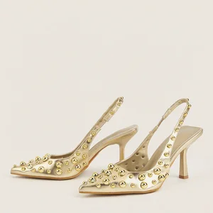 BUSY GIRL CXX219 Pointed High Heels Closed Toe Sandals Women's Shoes Silver Rivet Eyelet Buckle New Style Hot Style Punk Sandals