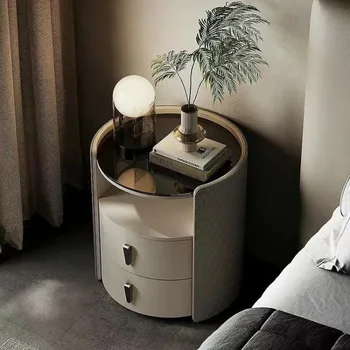 Storage Modern Nightstand Aesthetic Luxury Simple Leather Bedside Table Italian Trendy Muebles Para Cuarto Bedroom Furniture