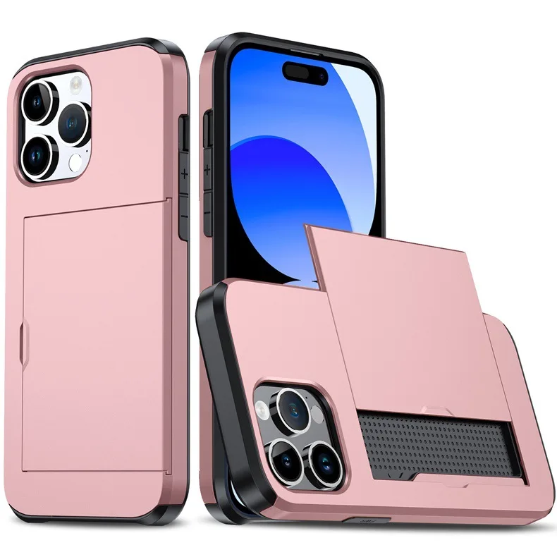 For iPhone 15 Pro Max Case with Card Holder Heavy Duty Dual Layer  Hidden Card Slot Wallet Shockproof Phone Cover for iPhone 15