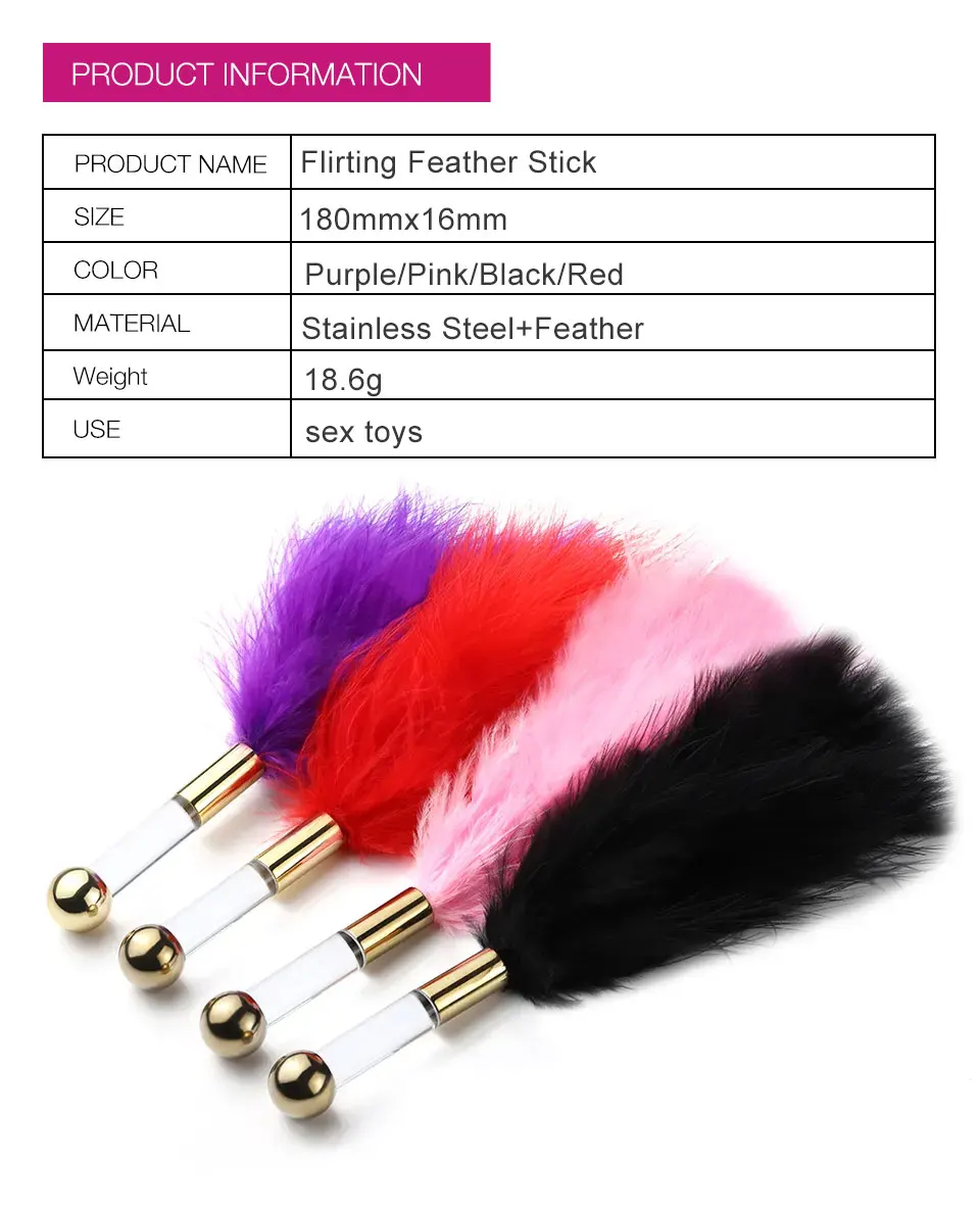 Themed Toys Flirting Feather Stick Stainless Steel Acrylic Color Bondage Gear Fun Sex Toys Adult 9070