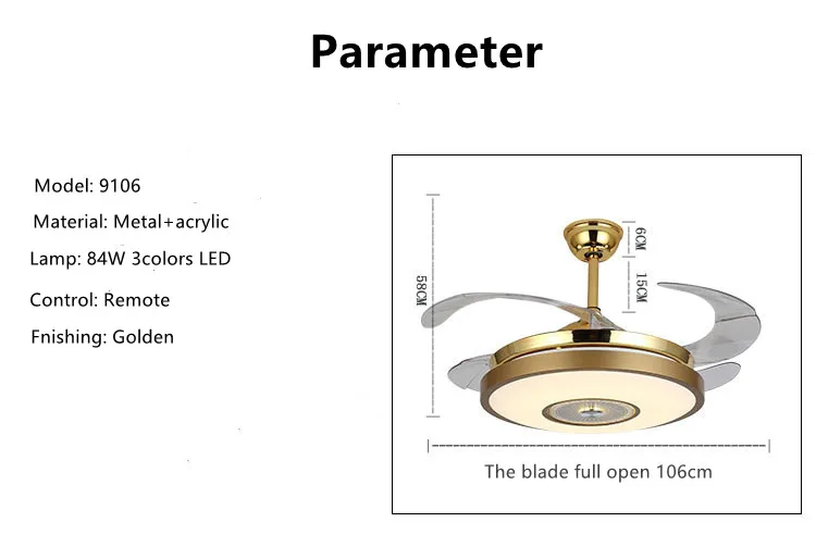 Modern gold fan chandelier remote luxury remote control chandelier lamp fan with light led ceiling fans