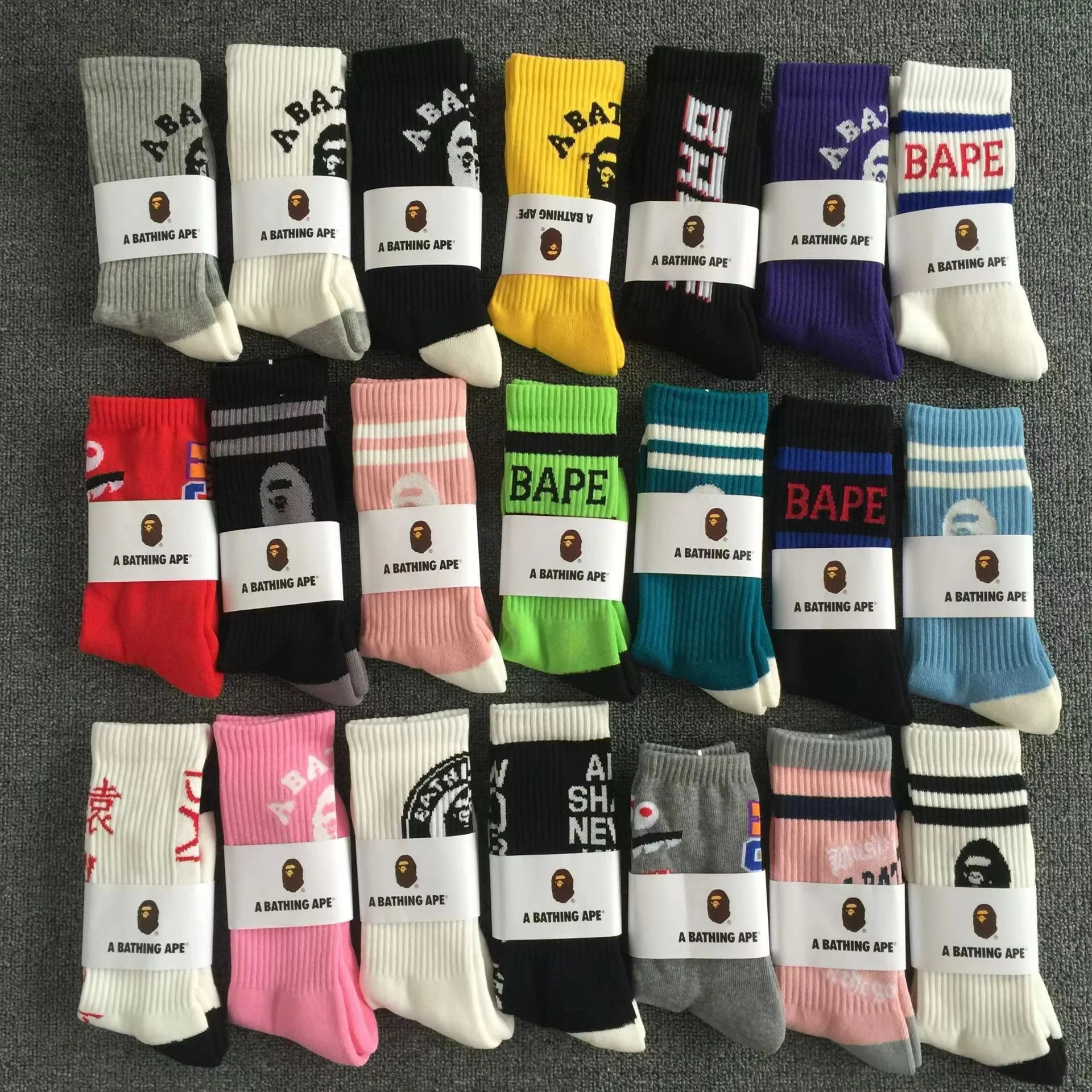 Wholesale fashion high quality ape socks custom designer men unisex casual sport thick crew  socks cotton Bape socks