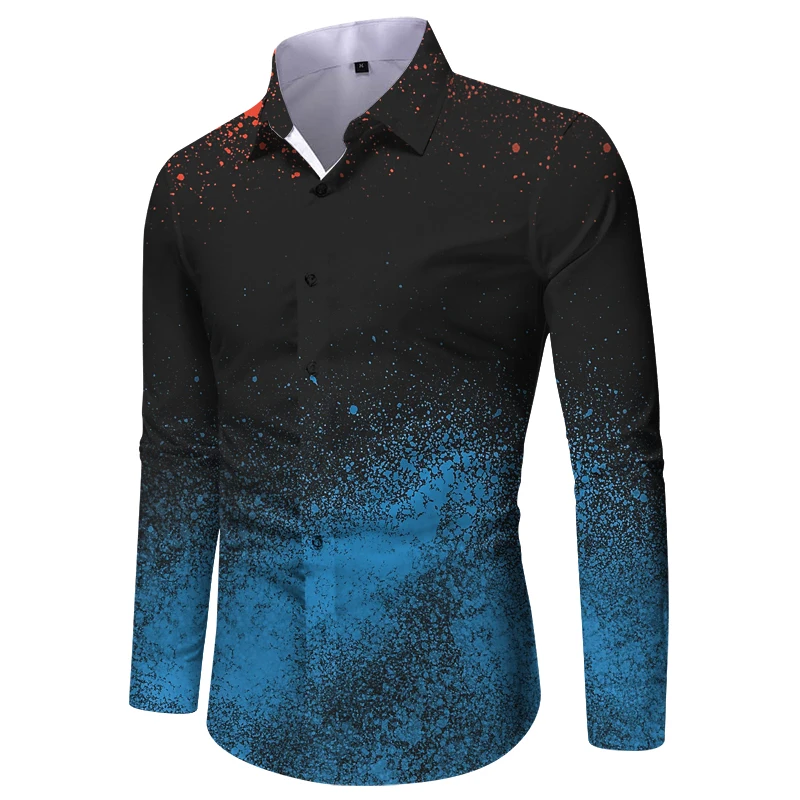 Sommer Übergroßes Top Casual Print Herrenhemd Langarm Grafikshirt Men335_voghion.com