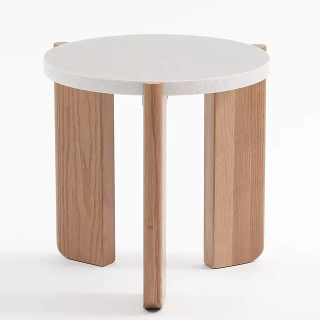 Unique Modern Leisure White Ash Solid Wood Legs Nesting Round Coffee Table with Finish Quartz Stone Table Top For Living Room