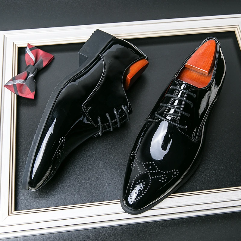 Extra Size 38-48/6.5-14 Pointy Toe Green Brogue Shoes Formal Design Wholesale Fashion Dress Shoes & Oxfords For Men