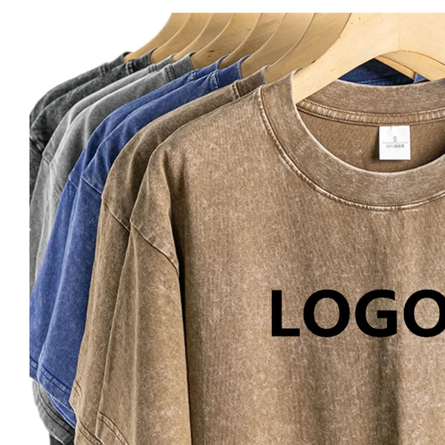 Streetwear Graphic Tees T Shirts 230 GSM  Fitted Men's Distress Acid Wash T-Shirt Custom cotton heavyweight t-shirt Vi