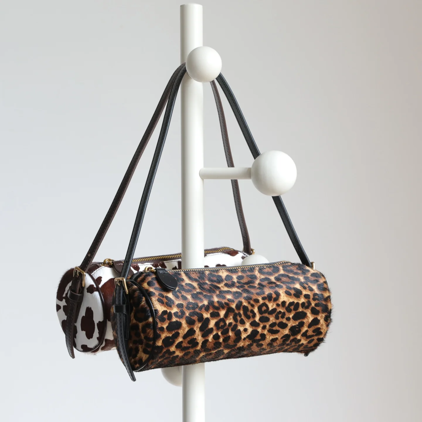 Real Horse Hair Genuine Leather Dual Zipper Underarm Bag Polyester Lining Leopard Print Small Crossbody Shoulder Bag for Women