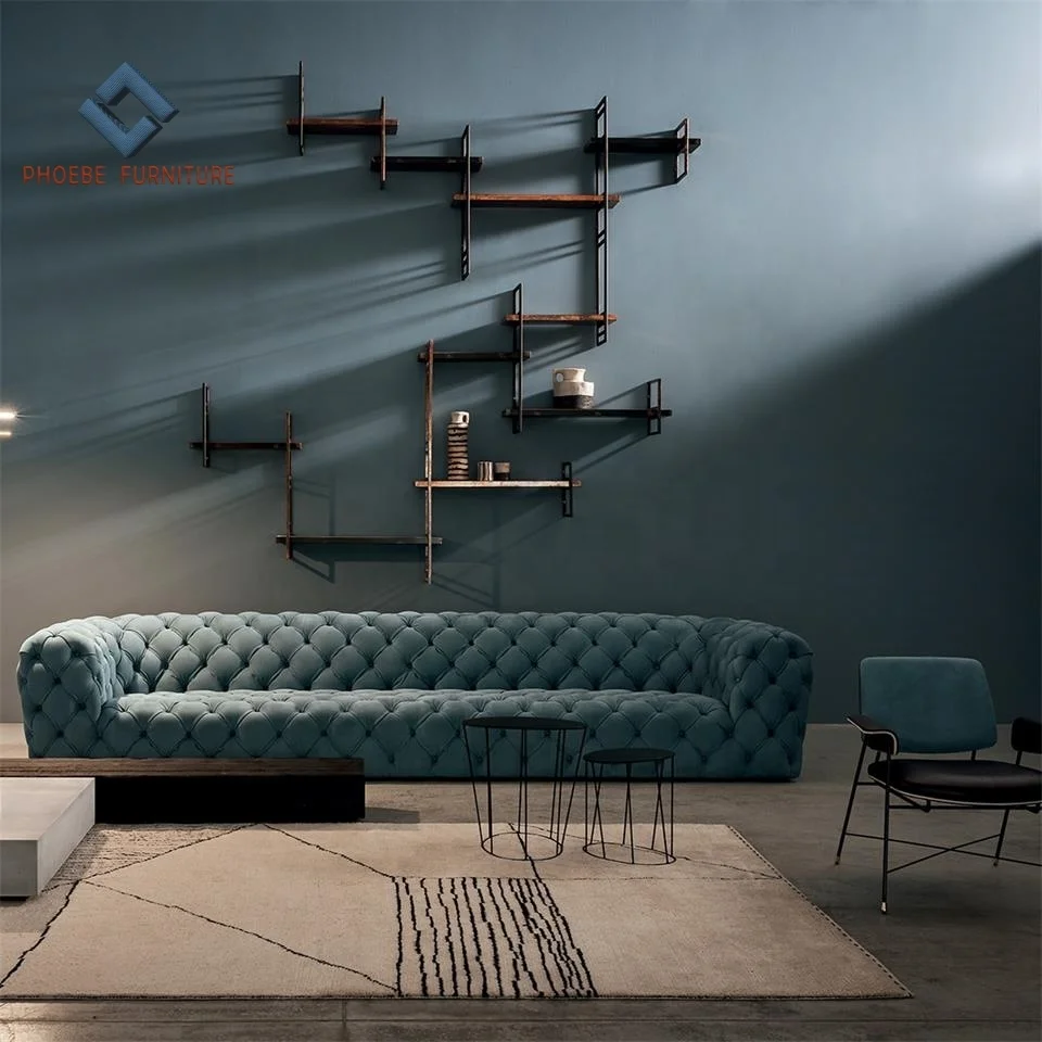 Luxury Top Grade Nubuck Chesterfield Genuine Leather Tufted Chester Moon Sofa Set
