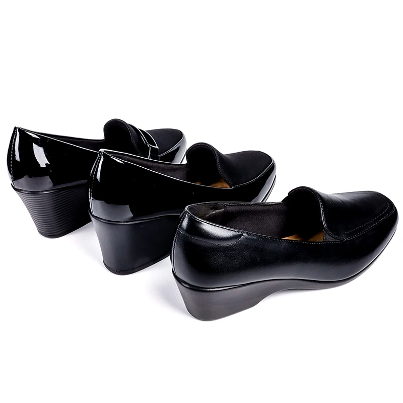 2023 Arch Support Insole Comfortable Shoes Women Solid Black Wedge Heel