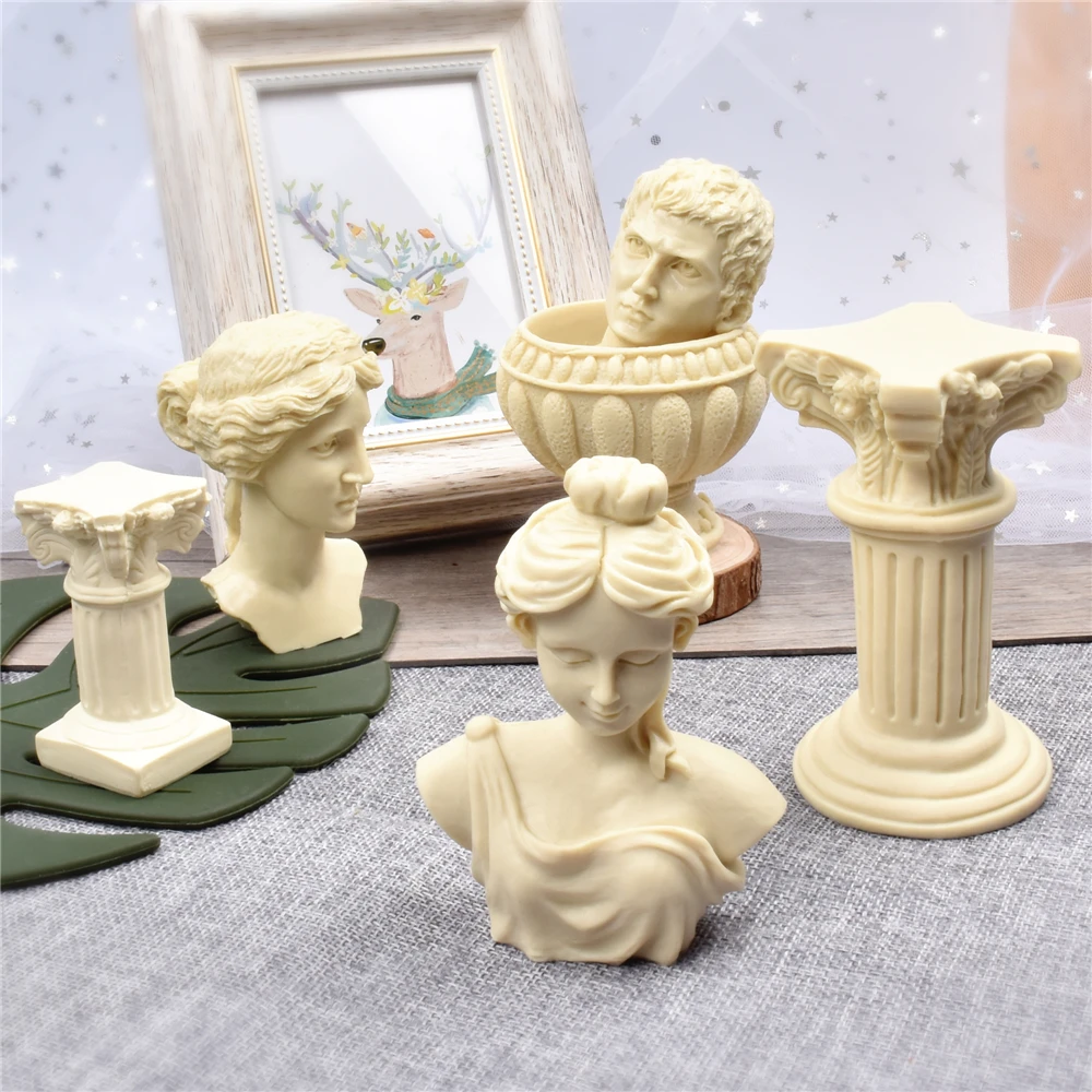 molde de cristal NYWENY Molde de silicona para velas molde portátil seguro joyería artesanal arte irregular Venus Goddess molde de columna romana 