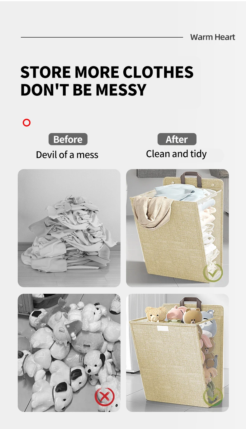 High Quality Durable over Door Laundry Hanging Hamper Space-Saving Home Opening Polyester Laundry Bag with Hooks