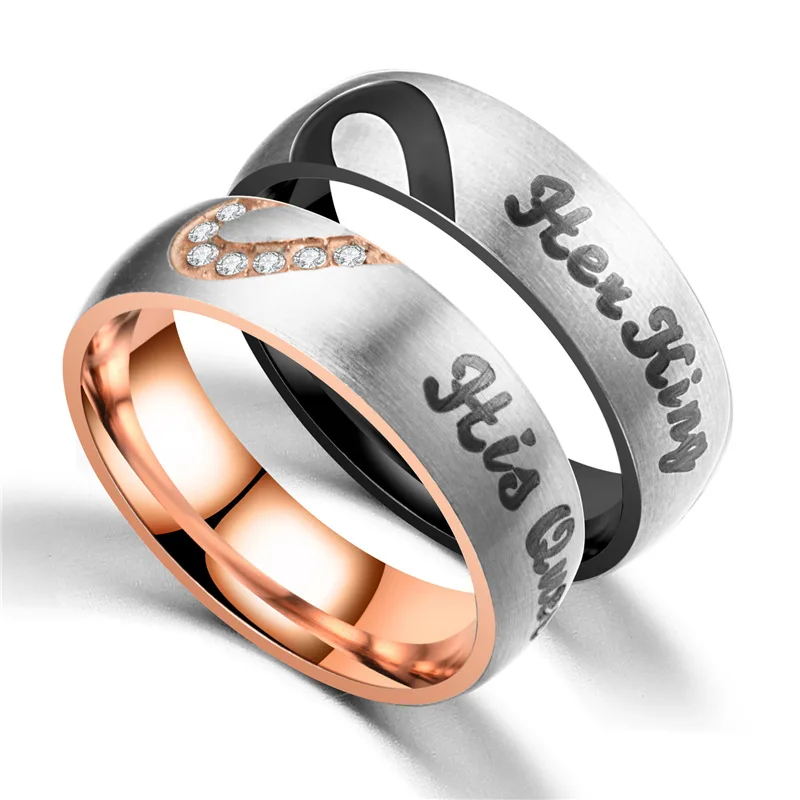Stainless Steel Heart Couples Ring Promise Engagement " Real Love " Wedding Band 