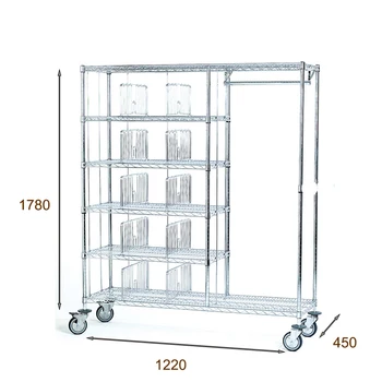 Steel Chromed Shelving Trolley With Dividers  For Laundry/Mobile Trolley With Lockers +Wardrote storage shelf trolley