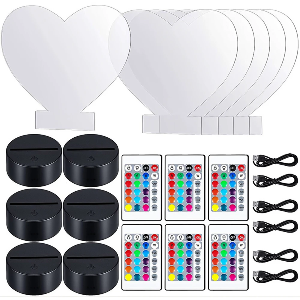 4 Pieces LED Light Lamp Base 16 Colors Decorative Light Display Stand with Remote Control USB Blank Acrylic 3D Night Light