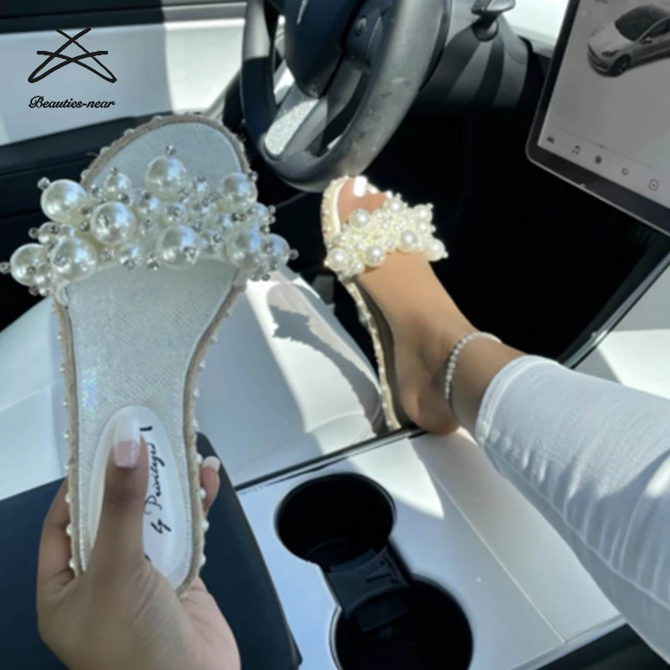 Лидер продаж 2021, женская летняя обувь на плоской подошве из ПВХ, женские шлепанцы с жемчугом, женские сандалии, Тапочки