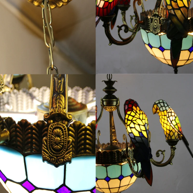 Parrot Tiffany Stained Glass Pendant Light & Chandelier with