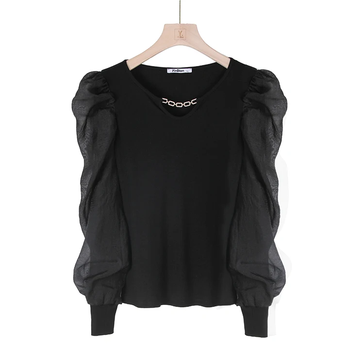 Yindian Korean Casual Women Sexy V Neck Long Bell Sleeve High Lumbar Off  Shoulder Sweaters Tops