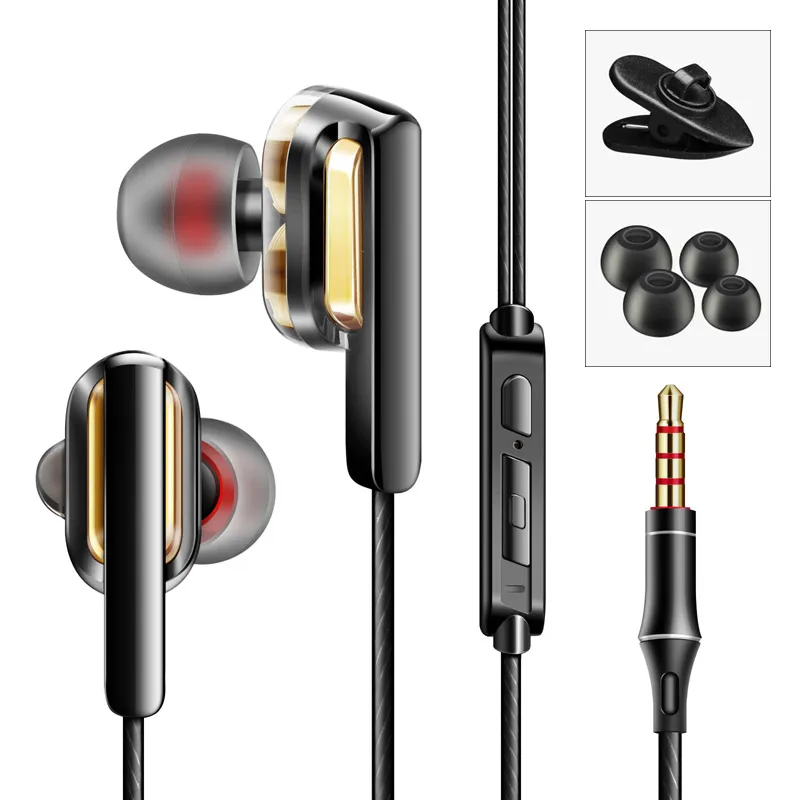4D Heavy Bass Wired Headphones Double Dynamic Earphone for Xiaomi Headset  Gamer Noise Canceling Earphones MP3 Earburds