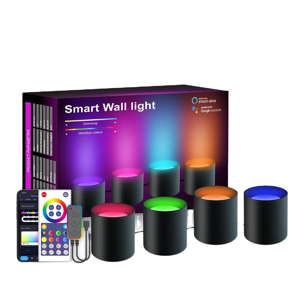 Smart Wall Sconces Music Sync Heminredning WiFi Vägljus Arbeta med Alexa Mångfärgade väggljus Led för fest och inredning