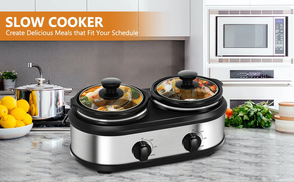 Triple Slow Cookers, 3x1.5 Qt Food Warmer Adjustable-Temp Buffet