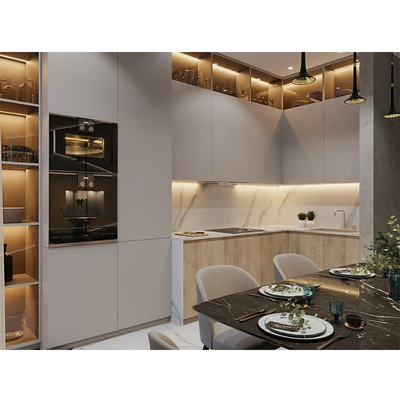 Italian Small Pull Down Mini Moduler Metallic Lacquered Brown Fiberglass Kitchen Cabinet Modern Kitchen Designs