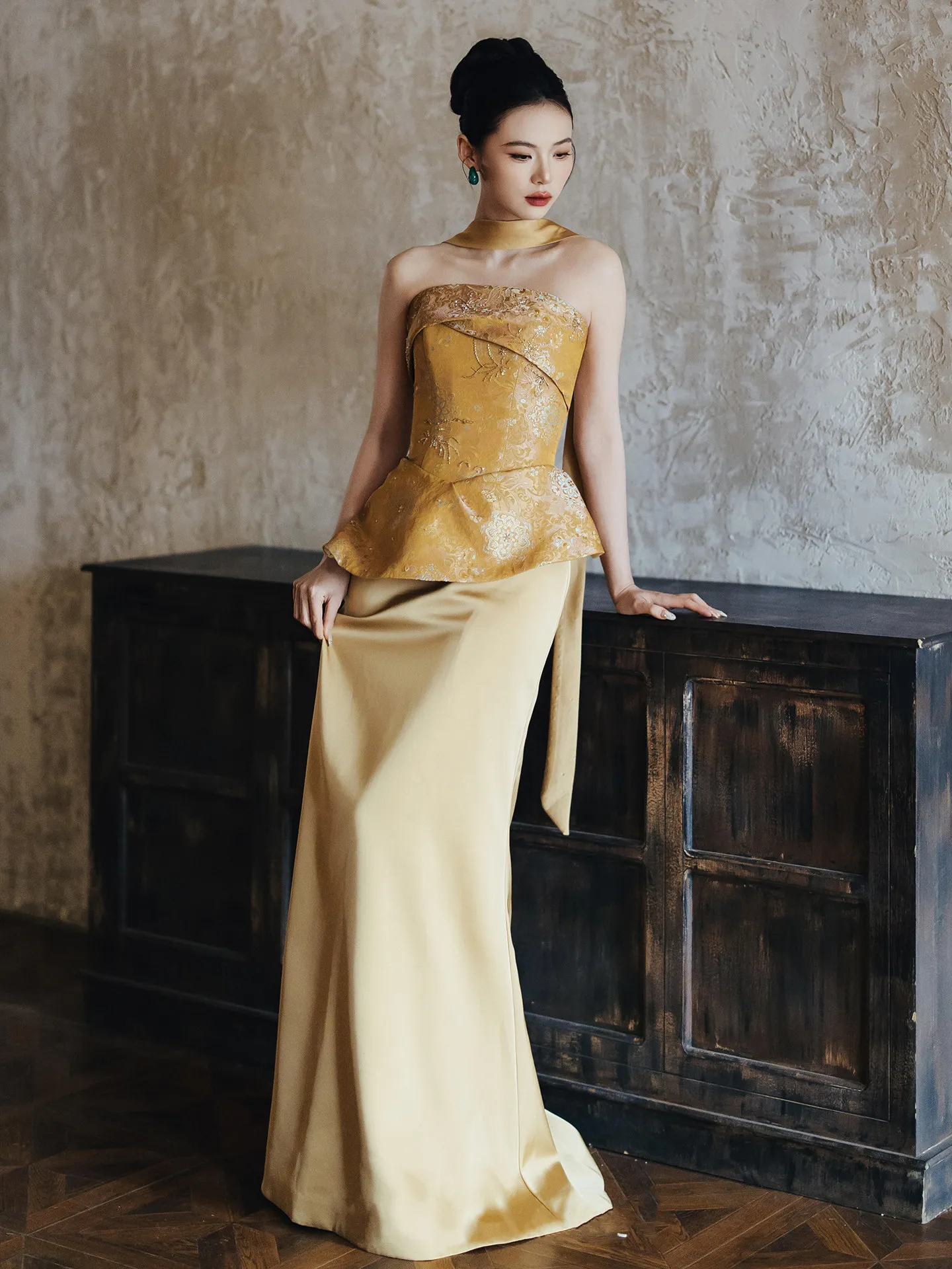 gold engagement dresses Radiant Gold Sequin Lace Prom Dresses Ruffled Off the Shoulder Evening Dress 24050 Custom Colors / US14 main image 1