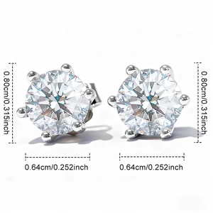 Fashion Style Classic 925 Sterling Silver With D Color Round Moissanite Diamond Jewelry Charm Earrings