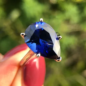 Geometric Simplicity Design Sterling Silver Rhodium Plated 5A Pear Cut Shape Cubic Zirconia Engagement Ring for Wedding Eternity