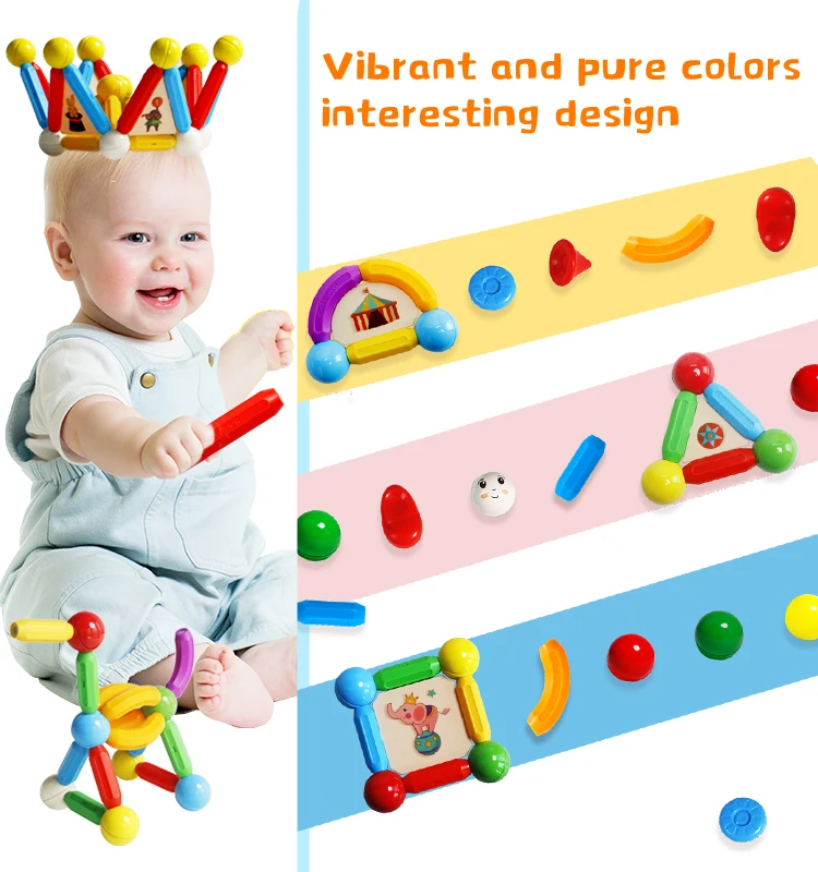 Colorful Magnetic Building Sticks And Balls Montessori Baby Safety 