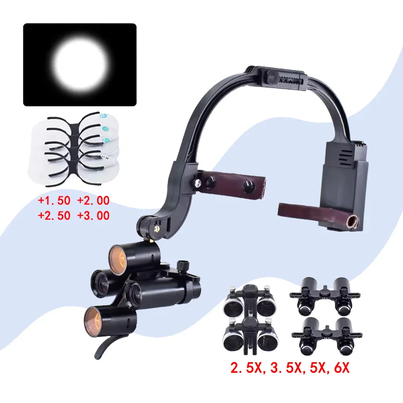 5x/6x/2.5x/3.5x Complete Set Dental Loupes With 5W LED Headlamp Medical Magnifier Wireless Surgical Headlight