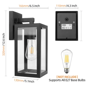 Vertak Modern Square LED Lamp IP44 Outdoor Lighting with E27 Base 6W Waterproof Glass Wall Light for Balcony Aisle Street Garden