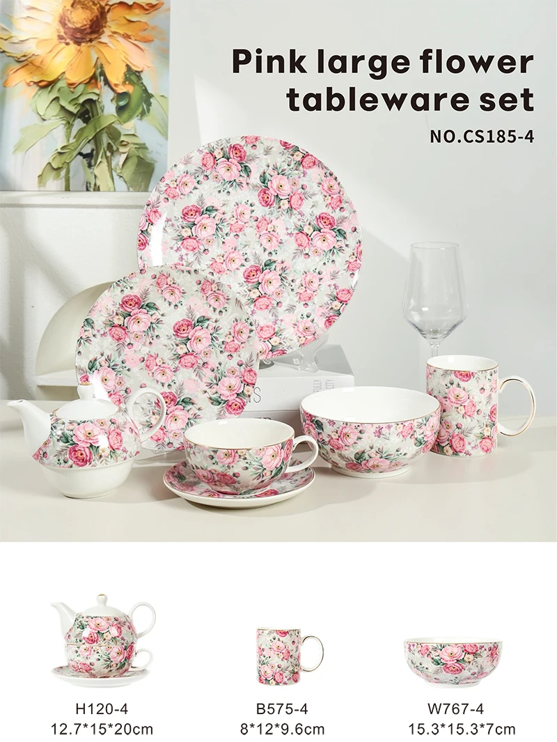 product wholesale floral decal design porcelain dishes serving dinner dinnerware dish plate ceramic complete dinnerware set-1