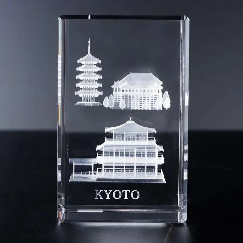 Small Bridge Custom Logo Laser Carved Tourist Souvenir Gift Engraved Famous Kyoto Building Mascot Flower K9 Crystal Cube