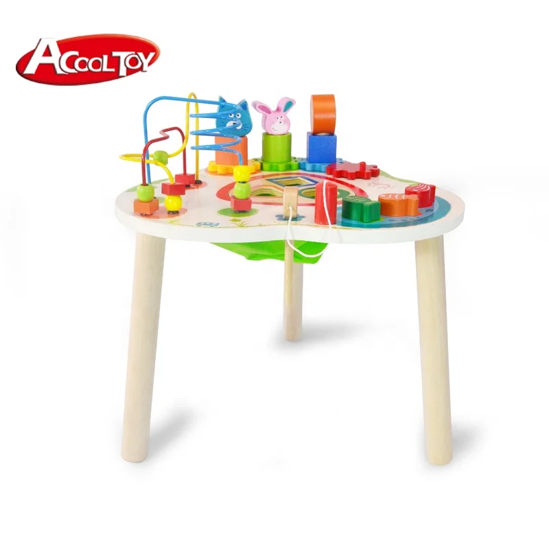 Children Wooden Activity Kids Table And Chair Set Educational Baby Toys ...