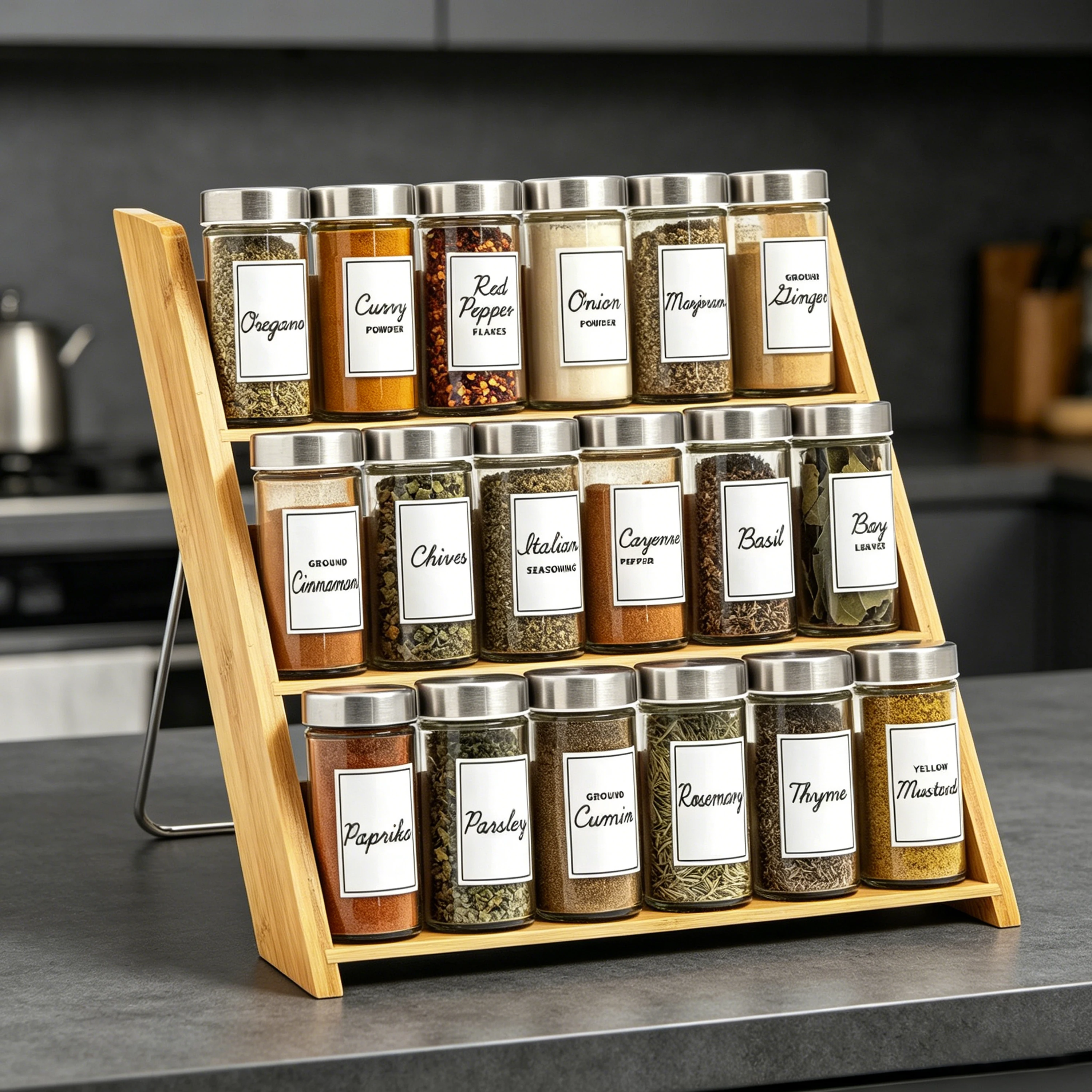 Wholesale Modern 3-Tier Bamboo Eco-friendly Spice Rack Organizer for Countertop and Cabinet Pantry Spice Shelf for Food Use