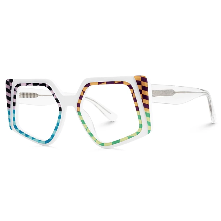 Stylish Cool Geometric Mixed Color Decorative Acetate Eyeglasses Frames With Demo Lens Buy