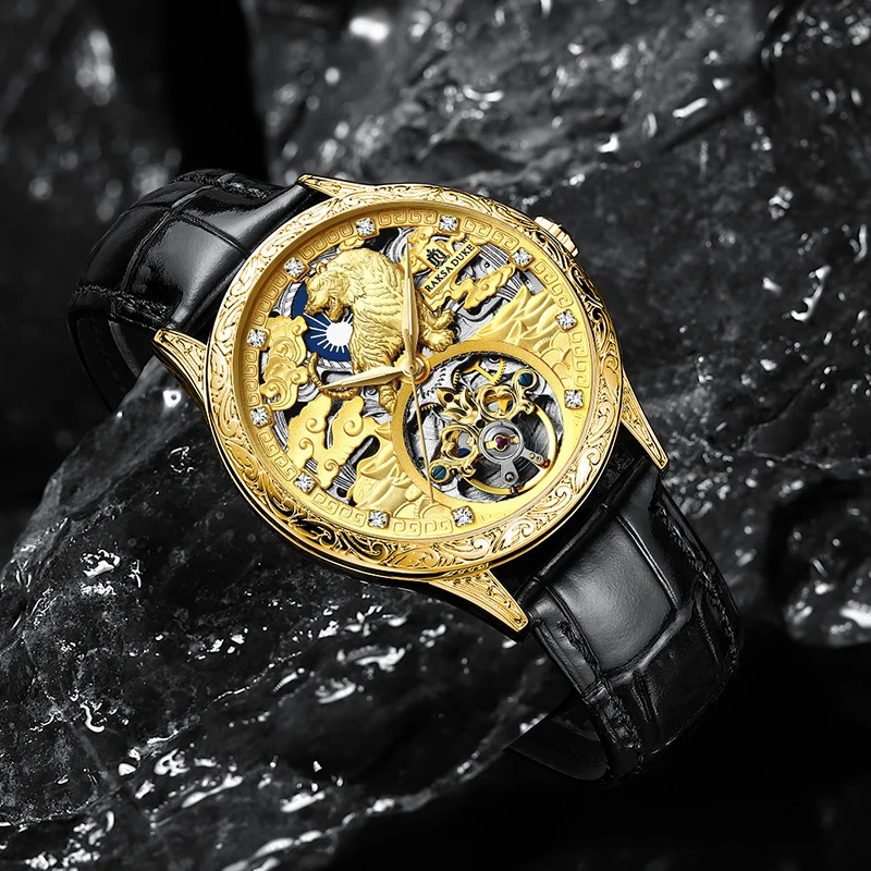 New Design 2022 Automatic Full Gold Wristwatch tiger Design Tourbillon Watches for Men
