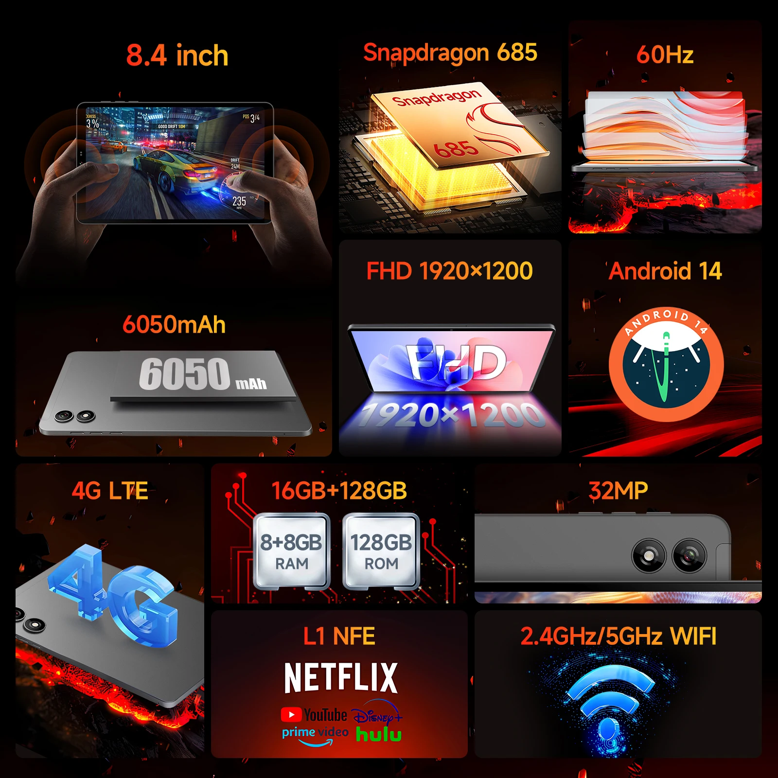 BNCF Bpad Mini 8.4インチタブレット Android 14、Snapdragon 685、8GB RAM