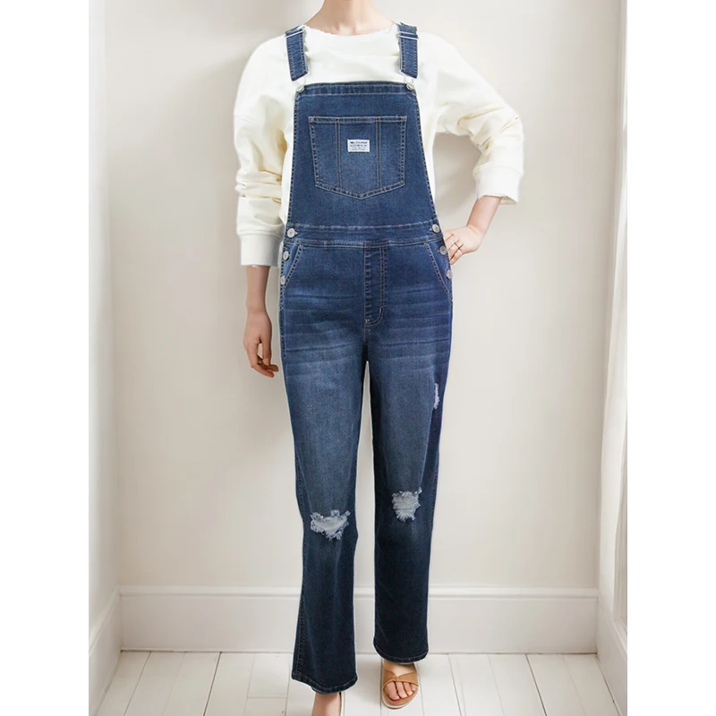 Factory Wholesale Women's Hot Selling High Waist Long Tight Breathable Denim Overalls-Skinny Straight Jeans with Solid Pattern
