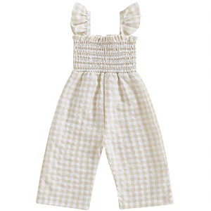Infant Kids Summer Baby Girl Romper Jumpsuit Plaid Sleeveless Ruffle Halter One Piece Outfit