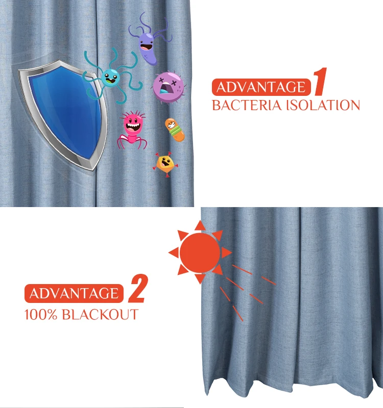 Heavy Weight Woven Linen Fabric Bacteria Isolation Hospital Polyester Curtain Fabric 100% Sunshine Blackout Fabric
